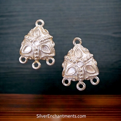 Sterling Silver Domed Triangle with Teardrop and Granulation Chandelier Earring Parts with 3 Loops