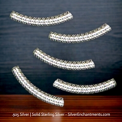 20mm Sterling Silver Noodle Beads Fancy Curved Tube Beads
