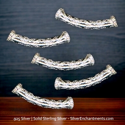 20mm Sterling Silver Noodle Beads Fancy Curved Tube Beads with Fluted Rim