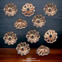 8mm Solid Copper Bead Caps with Swirl Design 