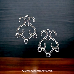 2 Sterling Silver Fancy Scroll Chandelier Earring Parts