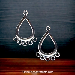 2 Minimalist Sterling Silver Teardrop Chandelier Earring Parts