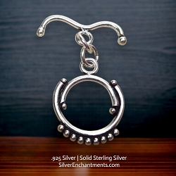 17mm Unique Sterling Silver Toggle Clasp Half-Circles Dotted Bottom Curved Bar