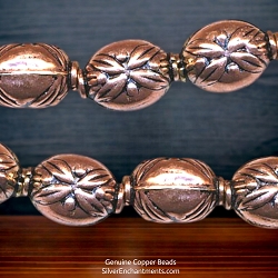 Genuine Copper Fancy Puff Oval Beads with Flower Leaf Detail