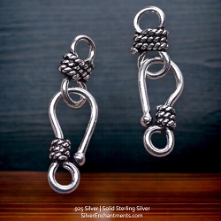 16mm Sterling Silver J Hook Jewelry Clasp Set with Rope Detailing