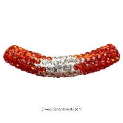 Ombre Orange White Crystal Rhinestones Large Hole Curved Tube Bead
