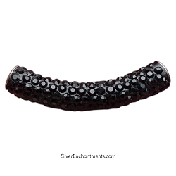 Black Crystal Studded Large Hole Curved Tube Beads