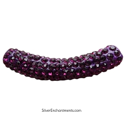 Purple Dark Amethyst Crystal Studded Large Hole Curved Tube Beads