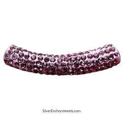 Light Purple Light Amethyst Crystal Studded Large Hole Curved Tube Beads