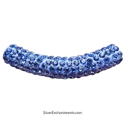 Light Blue Sapphire Crystal Studded Large Hole Curved Tube Beads