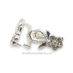 Bright Silver Plated Flower Pinch Bails with Crystals