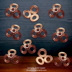 14mm Solid Copper Bead Caps with 3 Petal Design of Double Circles