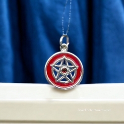 Red Enameled Sterling Silver Pentagram with Red Rhinestone