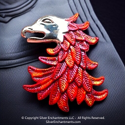 Silver Large Phoenix Pendant with Metallic Multicolor Patina