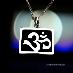 Silver Plated Om Pendant Rectangular Raised Om Plaque