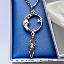 Sterling Silver Moon with Dangling Lunar Goddess Pendant