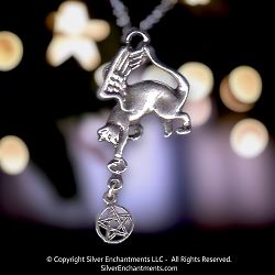 Sterling Silver Angel Cat with Pentacle Pendant
