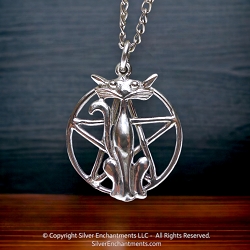 Sterling Silver Cat Pentacle Pendant