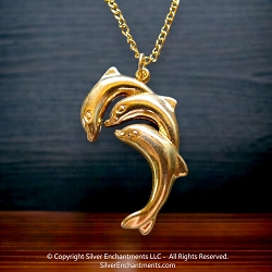 Gold Triple Jumping Dolphins Pendant