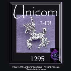 3D Sterling Silver Prancing Unicorn Pendant