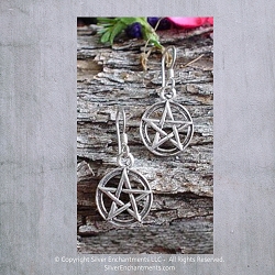 Classic Sterling Silver Pentacle Earrings Wiccan Pentagram Earrings