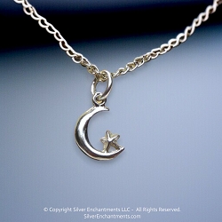 Small Sterling Silver Crescent Moon Charm with Star