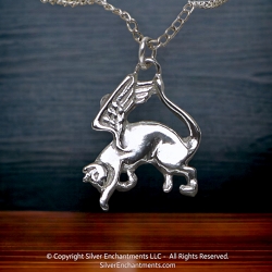 Sterling Silver Angel Cat Pendant Cat with Wings