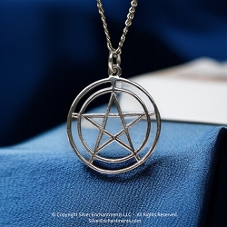 Sterling Silver Double Ringed Pentacle Pendant
