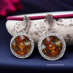 Sterling Silver Triple Baltic Amber Celtic Earrings