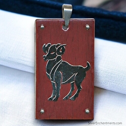 Large Wood and Steel Aries Pendant Zodiac Ram