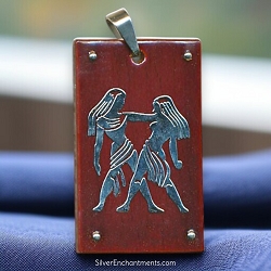 Large Wood and Steel Gemini Zodiac Pendant, The Twins