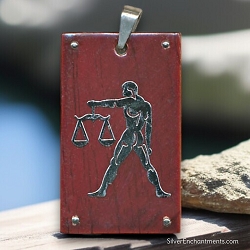 Large Wood and Steel Libra Zodiac Pendant