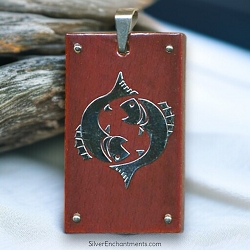 Large Wood and Steel Pisces Zodiac Pendant Necklace