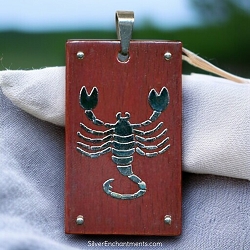 Large Wood and Steel Scorpio Zodiac Scorpion Necklace Pendant