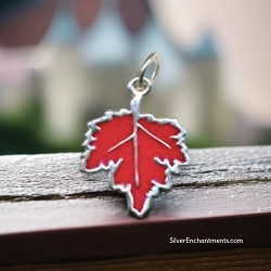 Enameled Sterling Silver Maple Leaf Charm