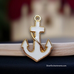 Enameled White Anchor Pendant