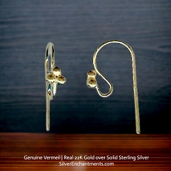 22k Gold Vermeil Ear Wires with 3 Ball Top