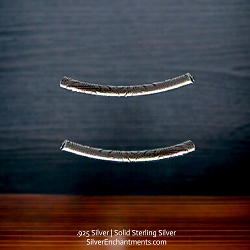 21mm Sterling Silver Patterned Curved Noodle Beads