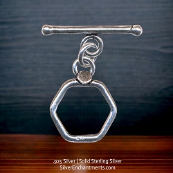 Sterling Silver 6-Sided Dot Detail Top Hexagon Toggle Clasps