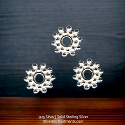 9mm Bright Sterling Silver Snowflake Spacer Beads