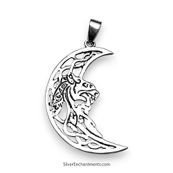 Silver Celtic Tiger Moon Necklace Pendant