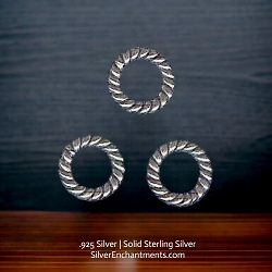 10mm Twisted Sterling Silver Closed Jump Rings 12-Gauge