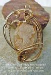 14k Gold Fancy Wire-Wrapped Vintage Hand-carved Shell Cameo Pendant