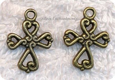 Antique Brass Fancy Cross Charm, Pewter 