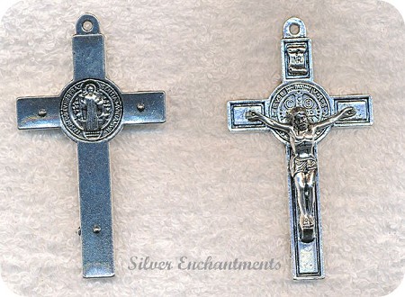 Silver Large Double-Sided 3D Crucifix Pendant, Pewter 