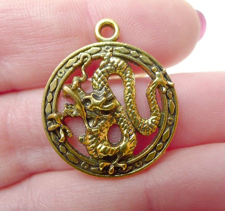 Dragon Charms, Antique Gold Finish 