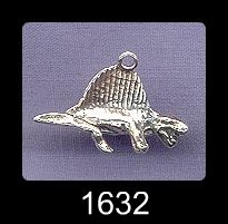 3D Dimetrodon Dinosaur Charm, Sterling Silver 