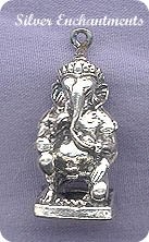 Sterling Silver 3D Kneeling Ganesha Pendant or Altar Statue 
