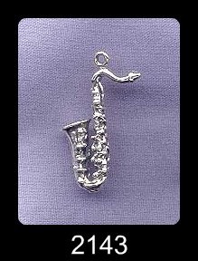 3D Saxophone Charm, Sterling Silver 