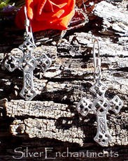 Sterling Silver Cross Earrings with Celtic Motif 